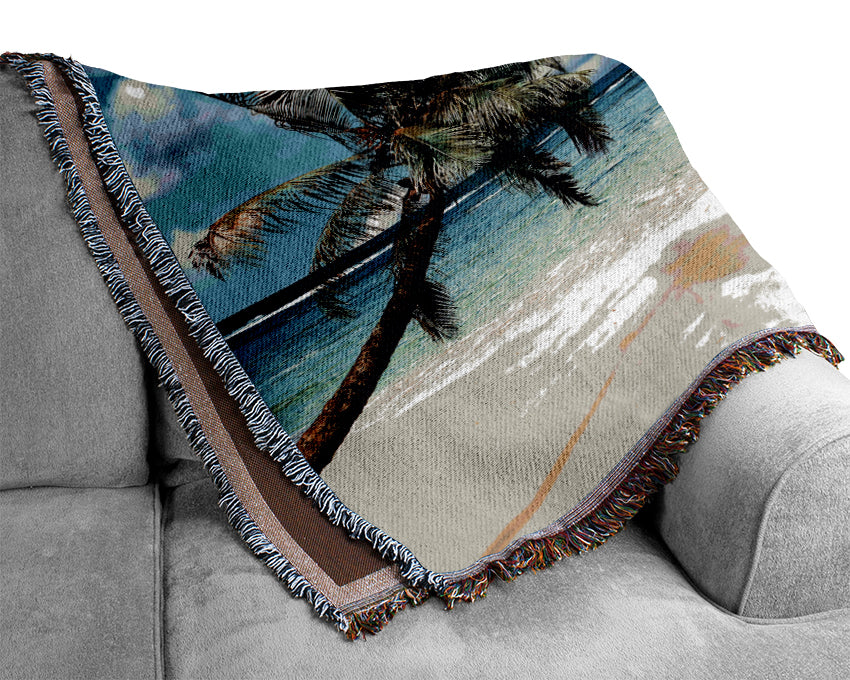 Palm Tree Island Paradise Woven Blanket