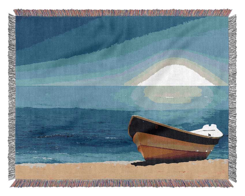 Sail Boat On The Crystal Ocean Shoreline Woven Blanket