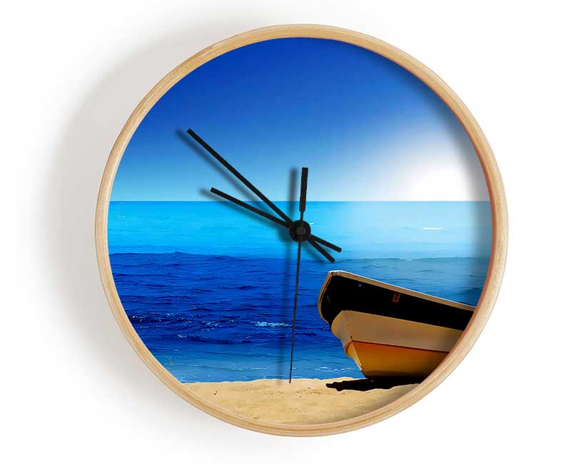 Sail Boat On The Crystal Ocean Shoreline Clock - Wallart-Direct UK