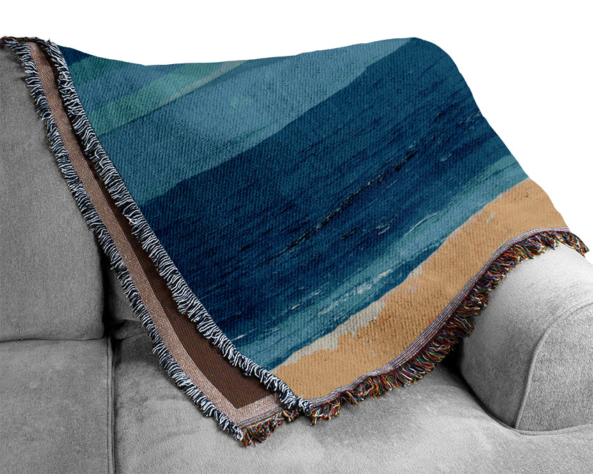 Sail Boat On The Crystal Ocean Shoreline Woven Blanket