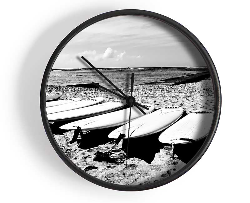 Surfboard Line-Up B n W Clock - Wallart-Direct UK