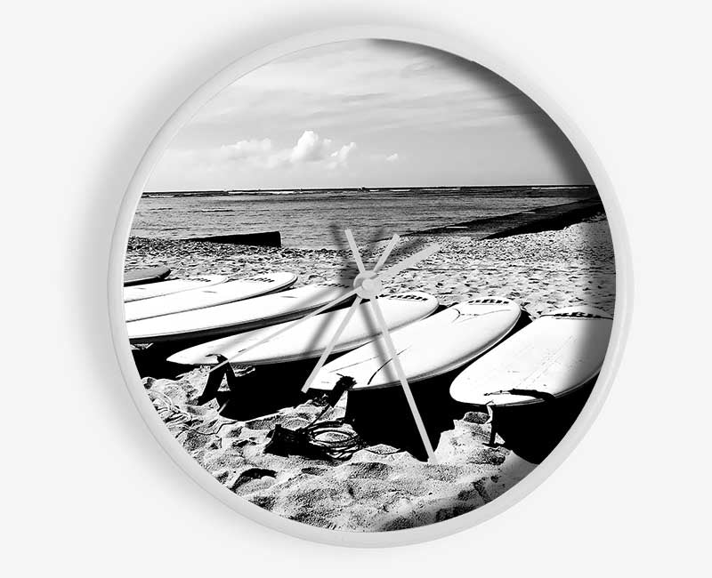 Surfboard Line-Up B n W Clock - Wallart-Direct UK