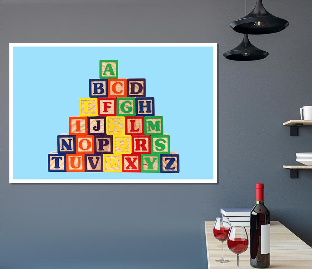 Alphabet Blocks Baby Blue Print Poster Wall Art