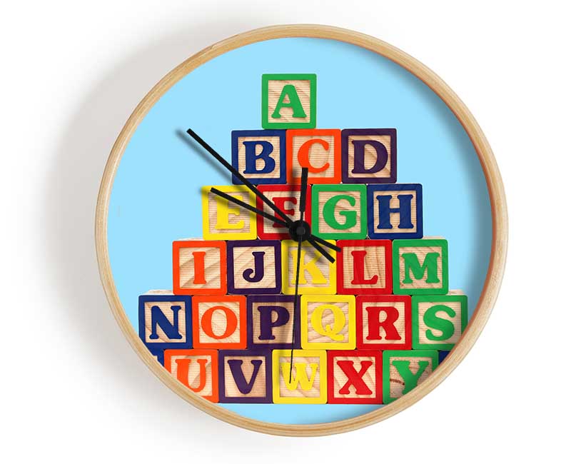 Alphabet Blocks Baby Blue Clock - Wallart-Direct UK