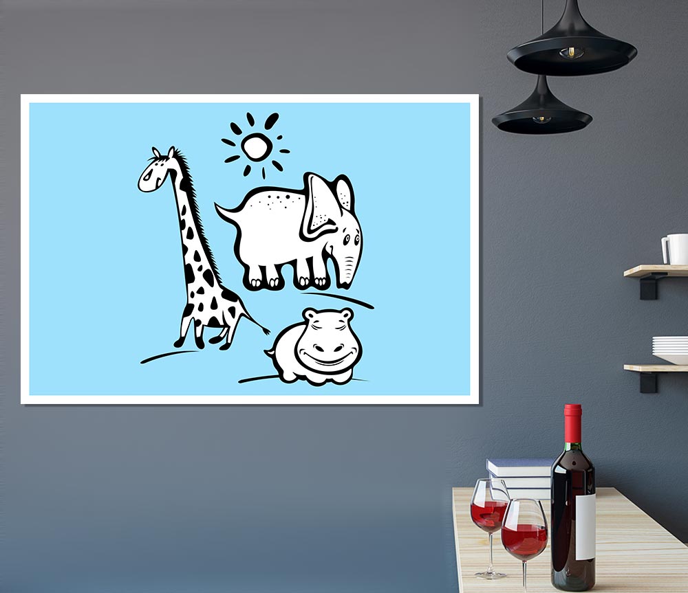 Animals Under The Sun Baby Blue Print Poster Wall Art