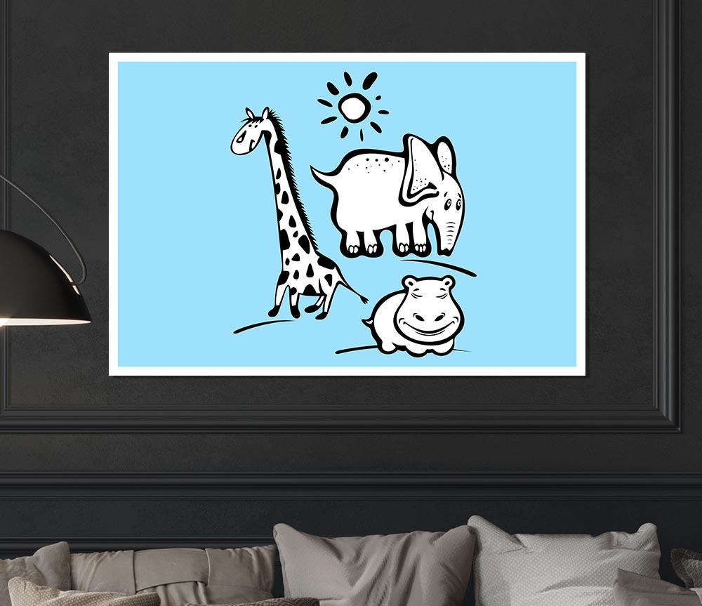 Animals Under The Sun Baby Blue Print Poster Wall Art