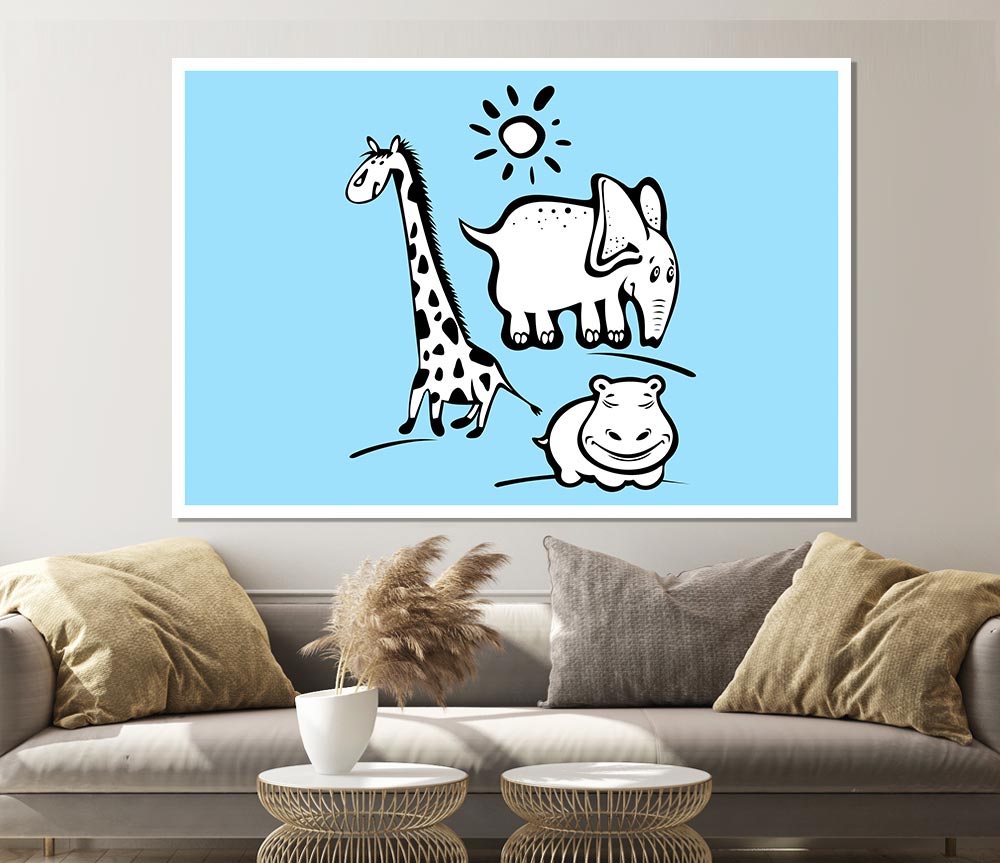 Animals Under The Sun Baby Blue Print Poster Wall Art