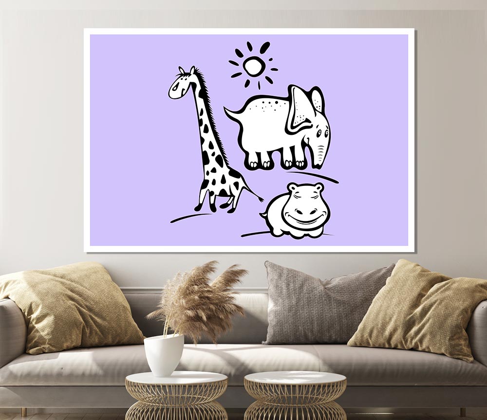 Animals Under The Sun Lilac Print Poster Wall Art