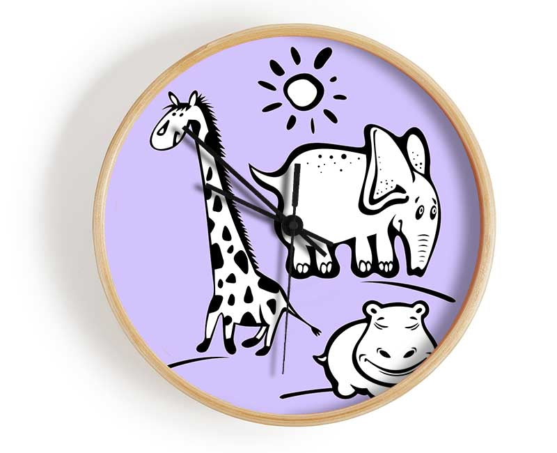 Animals Under The Sun Lilac Clock - Wallart-Direct UK