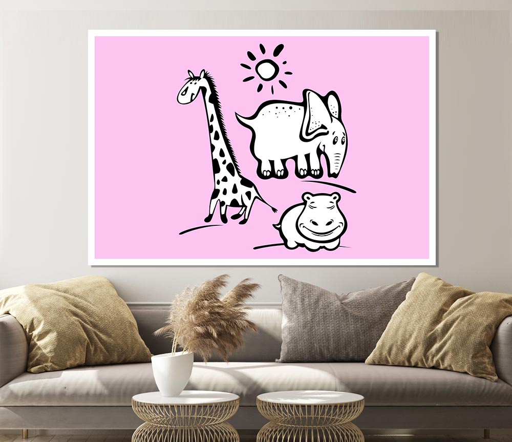 Animals Under The Sun Pink Print Poster Wall Art