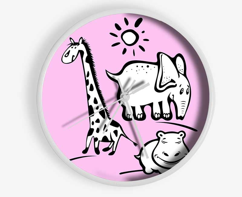 Animals Under The Sun Pink Clock - Wallart-Direct UK