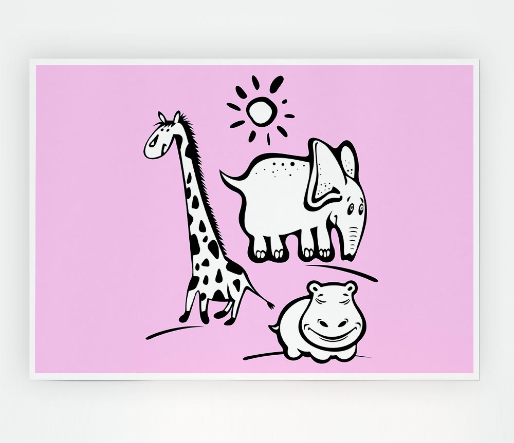 Animals Under The Sun Pink Print Poster Wall Art