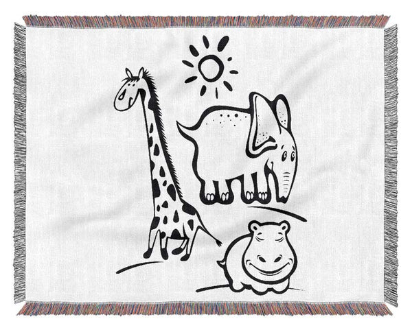 Animals Under The Sun White Woven Blanket