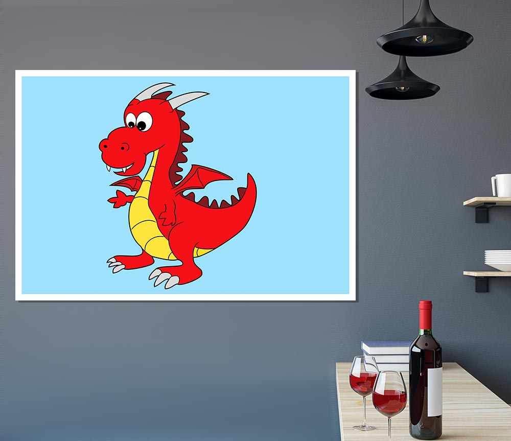 Big Dragon Baby Blue Print Poster Wall Art