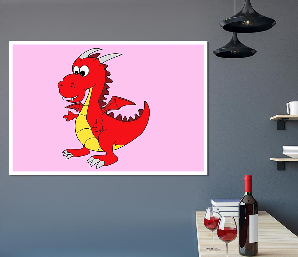 Big Dragon Pink Print Poster Wall Art