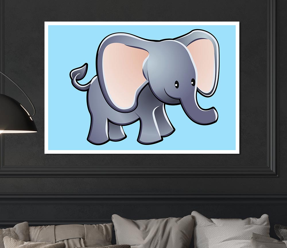 Big Eared Elephant Baby Blue Print Poster Wall Art