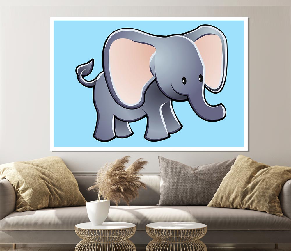 Big Eared Elephant Baby Blue Print Poster Wall Art