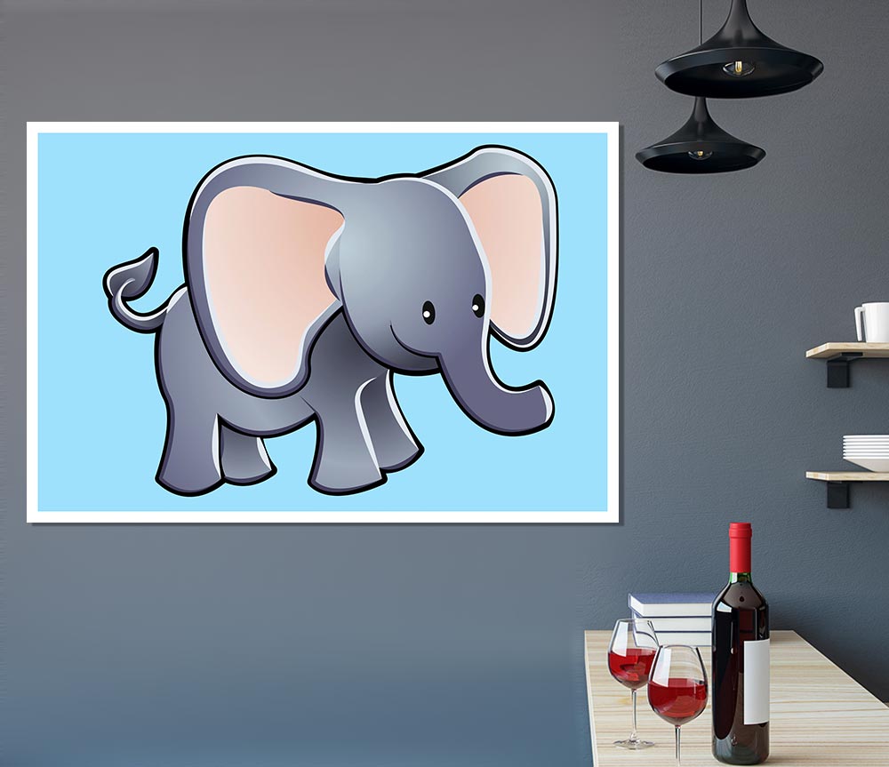 Big Eared Elephant Baby Blue Print Poster Wall Art