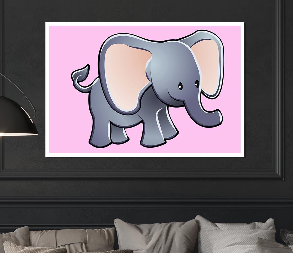 Big Eared Elephant Pink Print Poster Wall Art