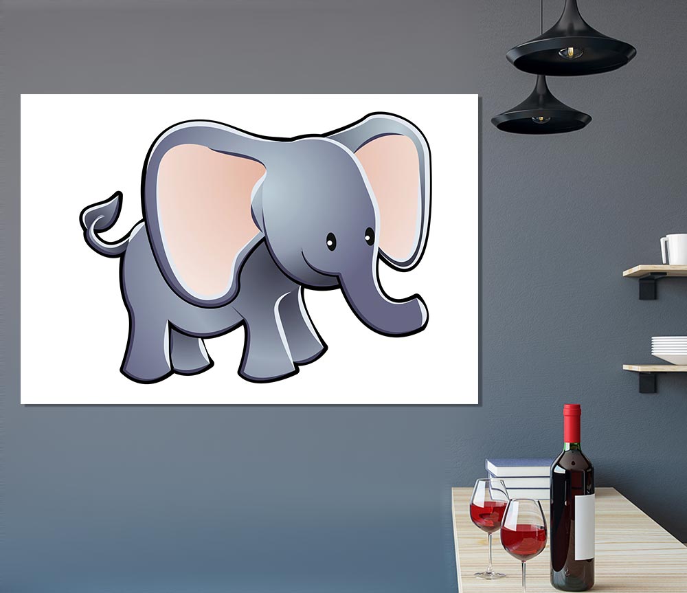 Big Eared Elephant White Print Poster Wall Art