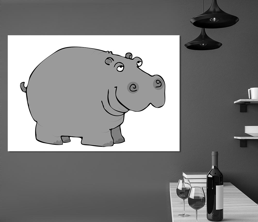 Big Fat Hippo White Print Poster Wall Art