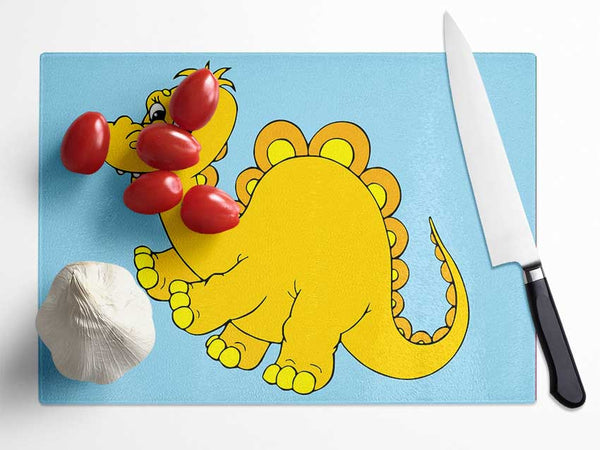 Big Happy Dinosaur Baby Blue Glass Chopping Board