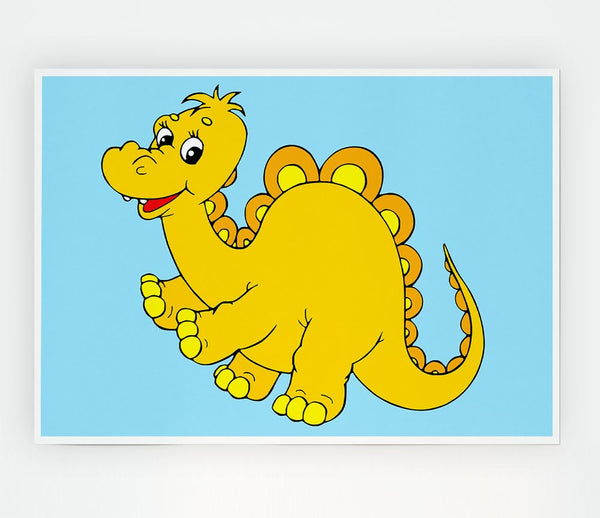 Big Happy Dinosaur Baby Blue Print Poster Wall Art