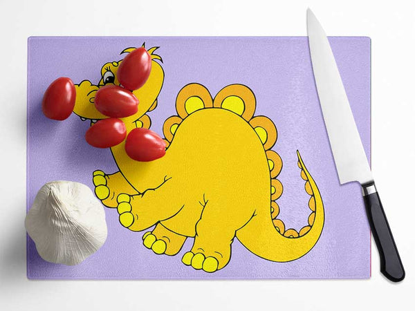 Big Happy Dinosaur Lilac Glass Chopping Board