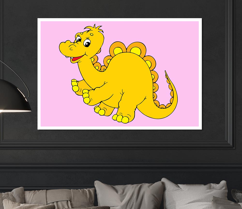 Big Happy Dinosaur Pink Print Poster Wall Art