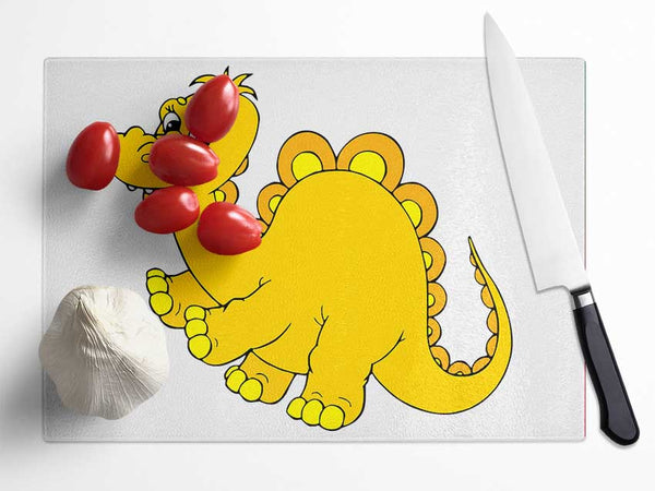 Big Happy Dinosaur White Glass Chopping Board