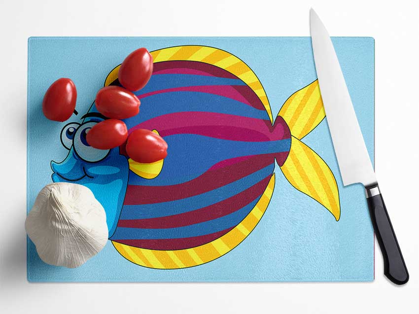 Big Happy Fish Baby Blue Glass Chopping Board