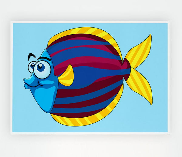 Big Happy Fish Baby Blue Print Poster Wall Art