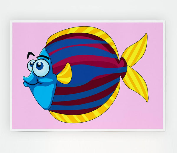 Big Happy Fish Pink Print Poster Wall Art