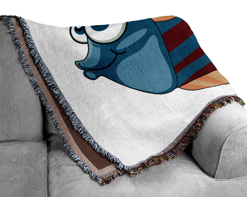 Big Happy Fish White Woven Blanket