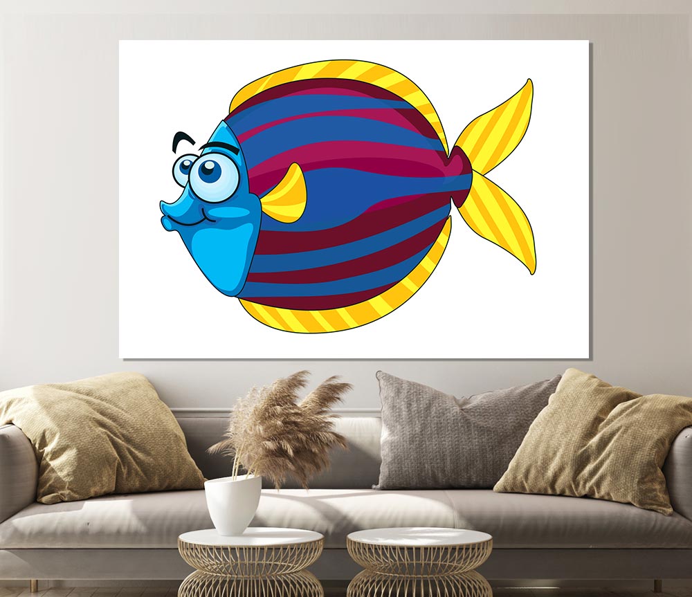 Big Happy Fish White Print Poster Wall Art