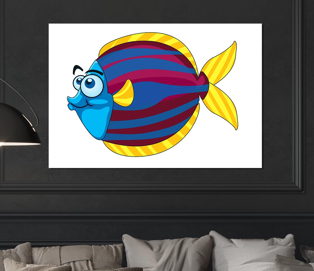 Big Happy Fish White Print Poster Wall Art