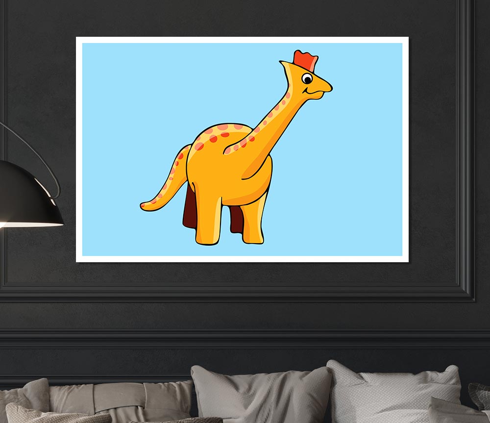 Big Herbivore Dinosaur Long Neck Baby Blue Print Poster Wall Art