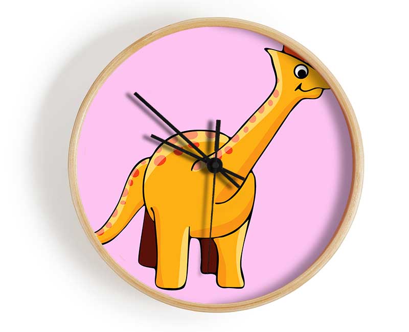 Big Herbivore Dinosaur Long Neck Pink Clock - Wallart-Direct UK