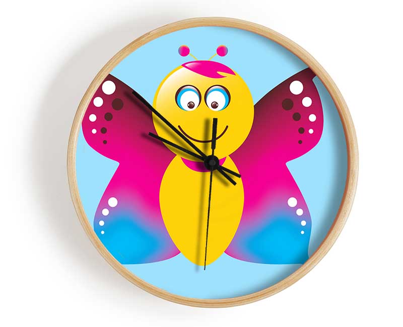 Butterfly Cartoon Face Baby Blue Clock - Wallart-Direct UK