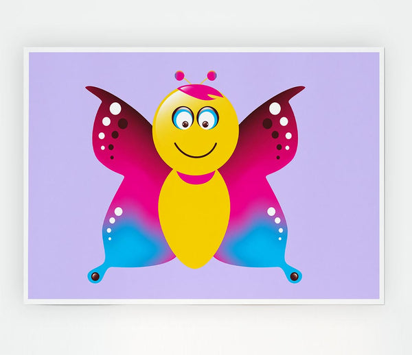 Butterfly Cartoon Face Lilac Print Poster Wall Art