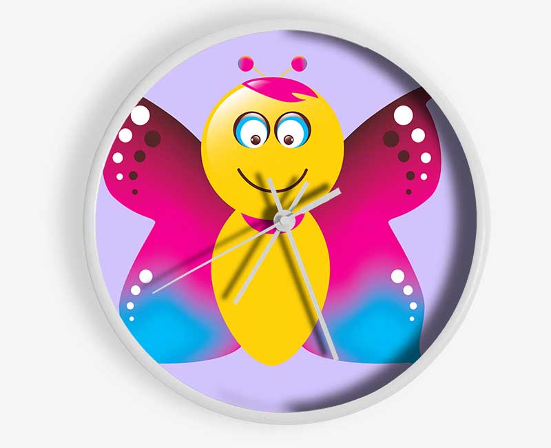 Butterfly Cartoon Face Lilac Clock - Wallart-Direct UK