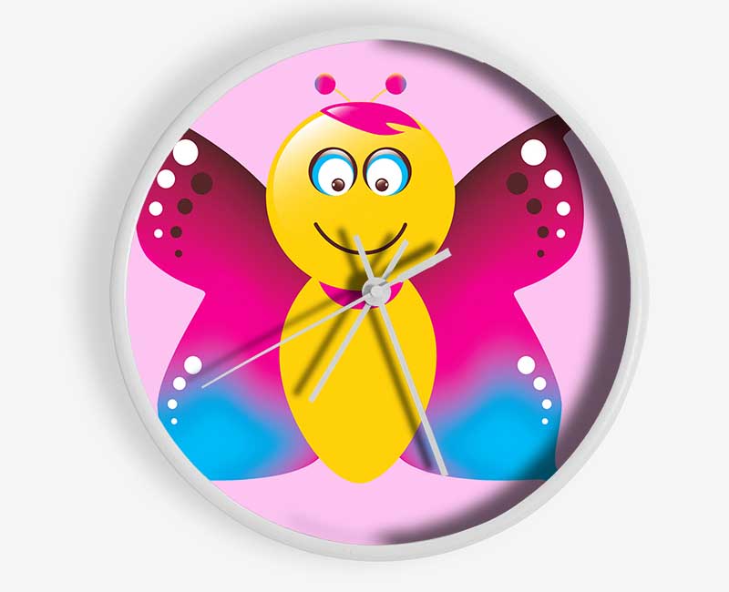 Butterfly Cartoon Face Pink Clock - Wallart-Direct UK