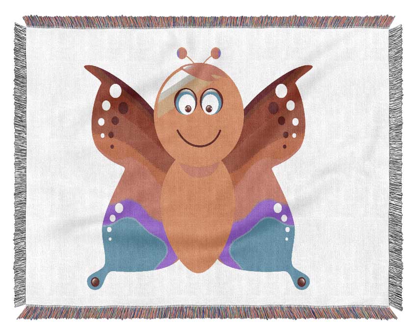 Butterfly Cartoon Face White Woven Blanket