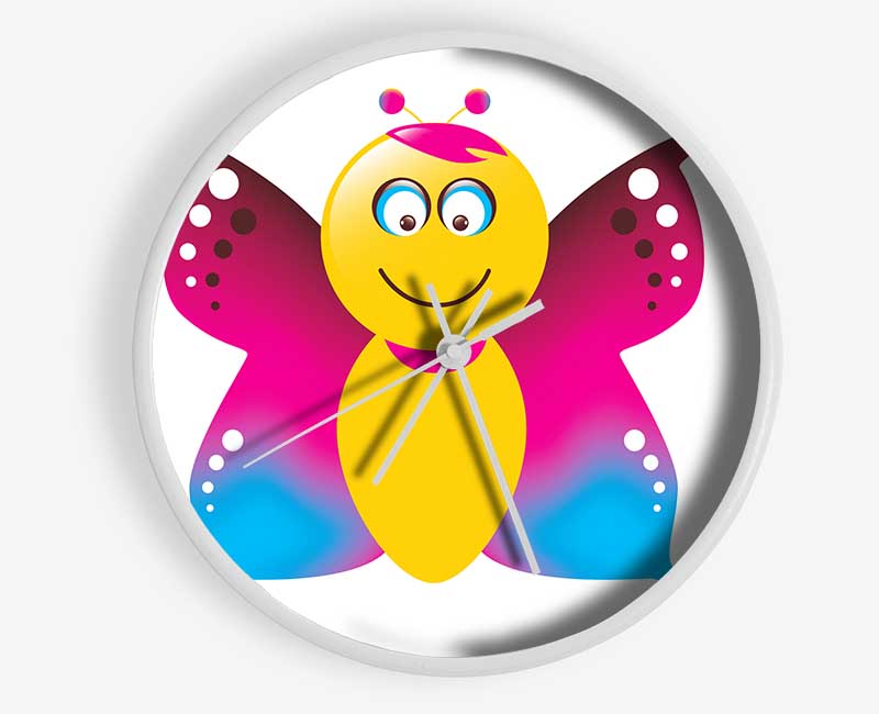 Butterfly Cartoon Face White Clock - Wallart-Direct UK