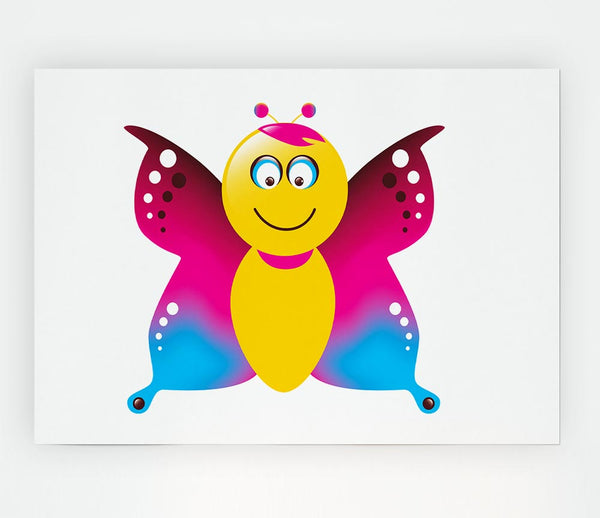 Butterfly Cartoon Face White Print Poster Wall Art