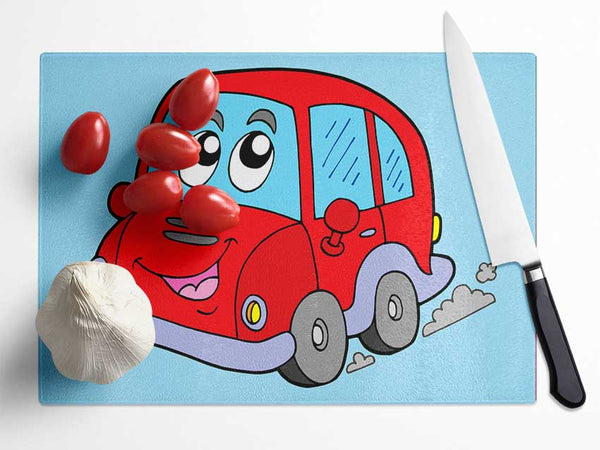 Car With Face Smokey Baby Blue Glass Chopping Board