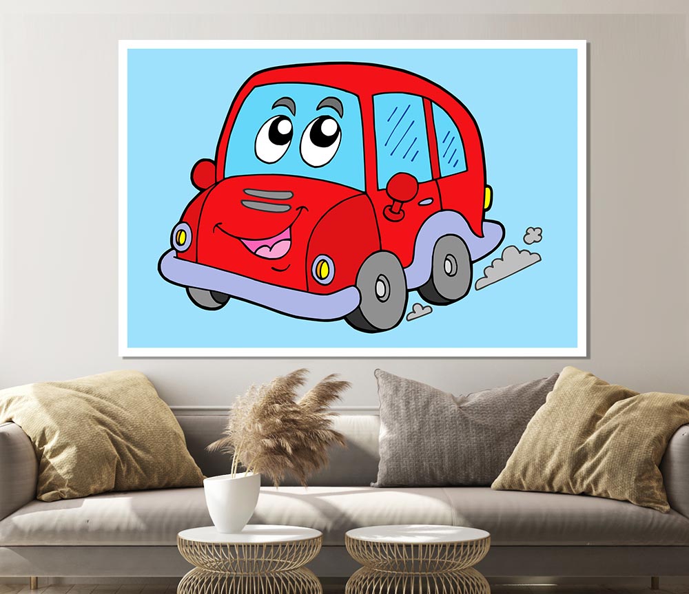 Car With Face Smokey Baby Blue Print Poster Wall Art