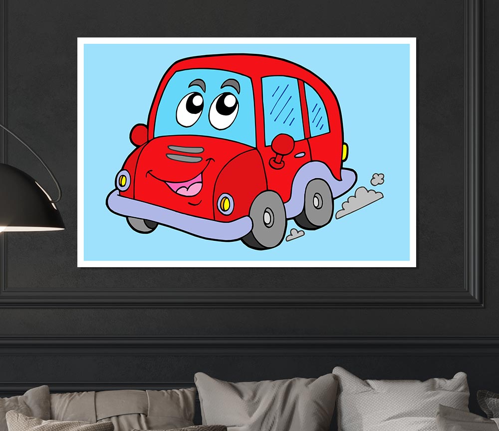 Car With Face Smokey Baby Blue Print Poster Wall Art