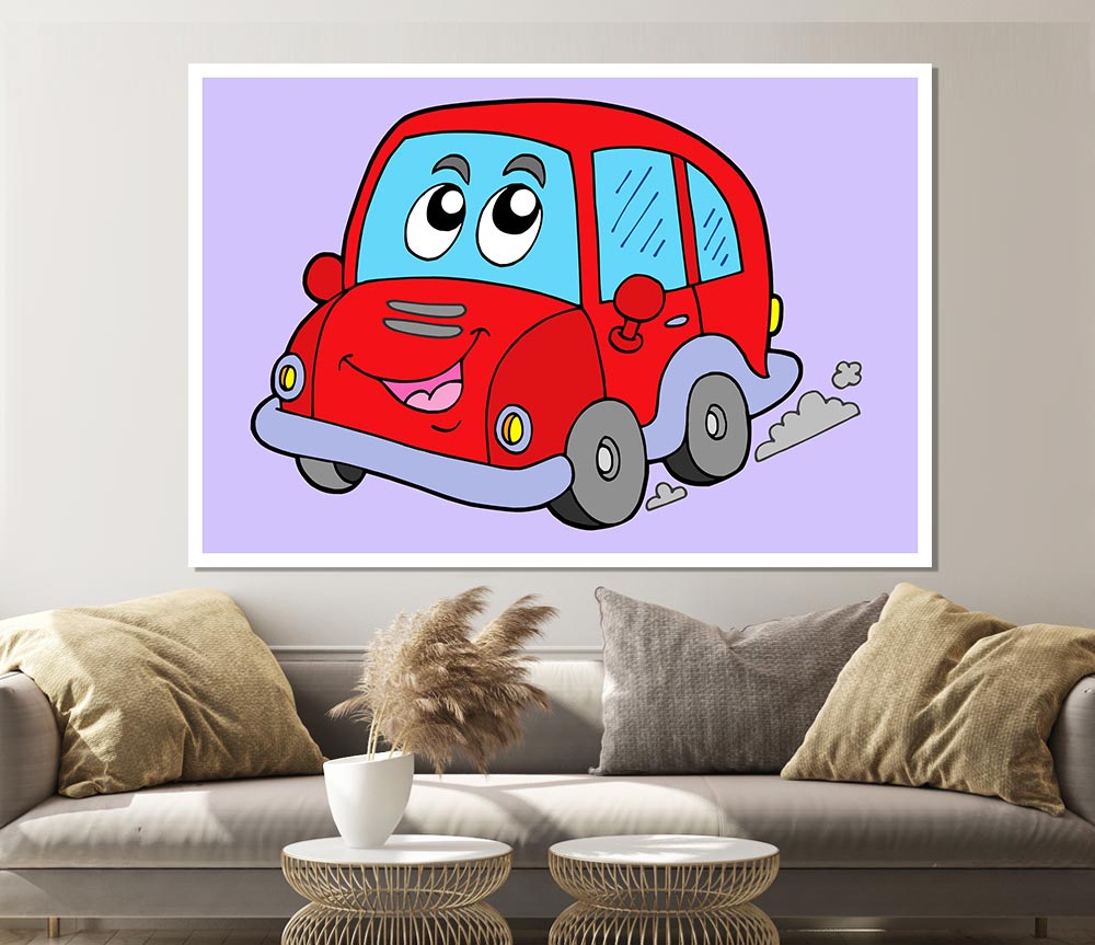 Car With Face Smokey Lilac Print Poster Wall Art