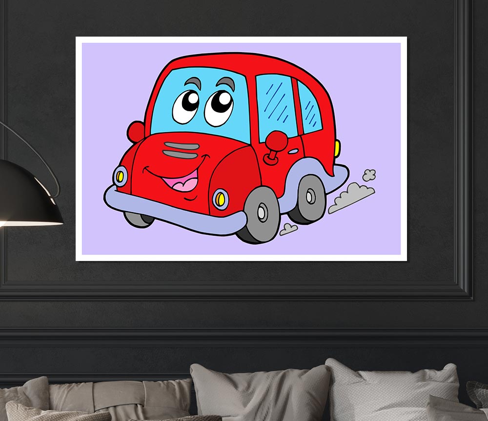 Car With Face Smokey Lilac Print Poster Wall Art